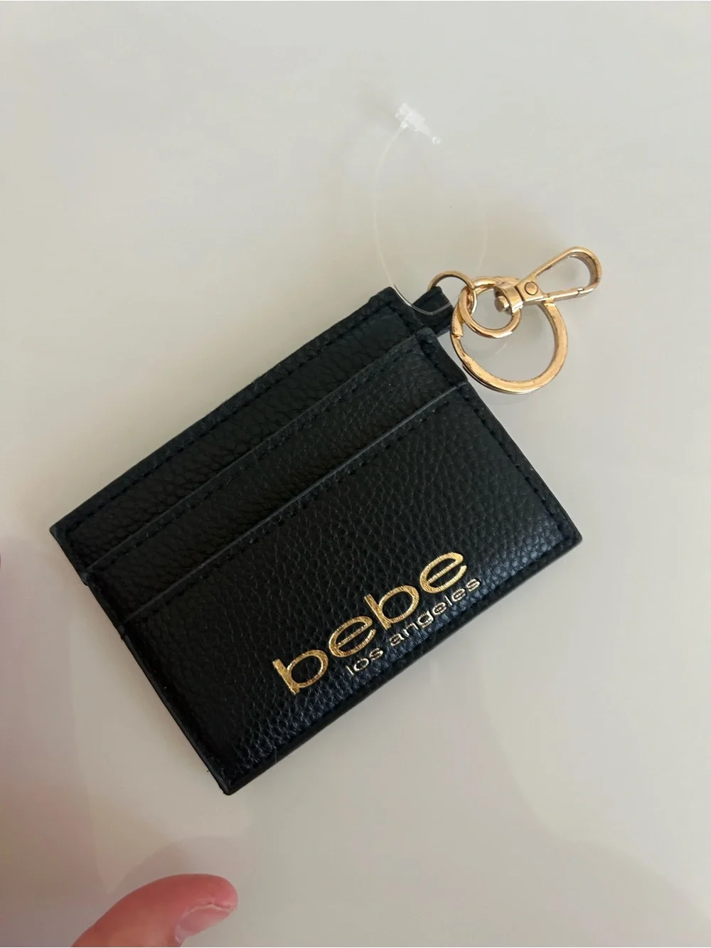 Y2K VTG bebe Black Leather Card Holder Keyring mint